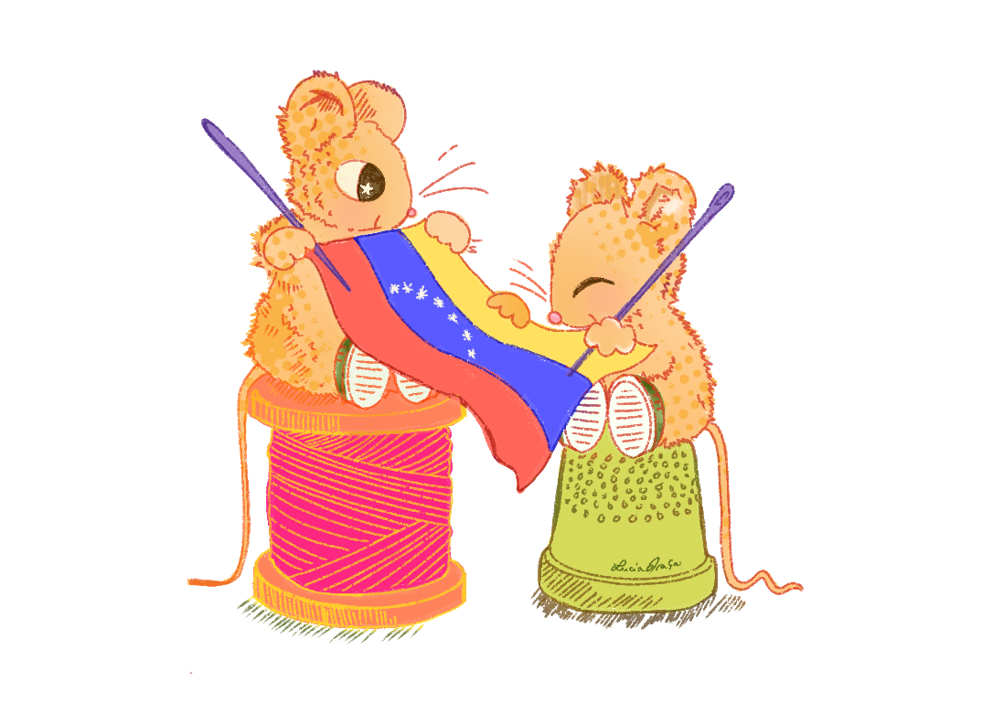 Ilustración de ratoncitos cosiendo juntos